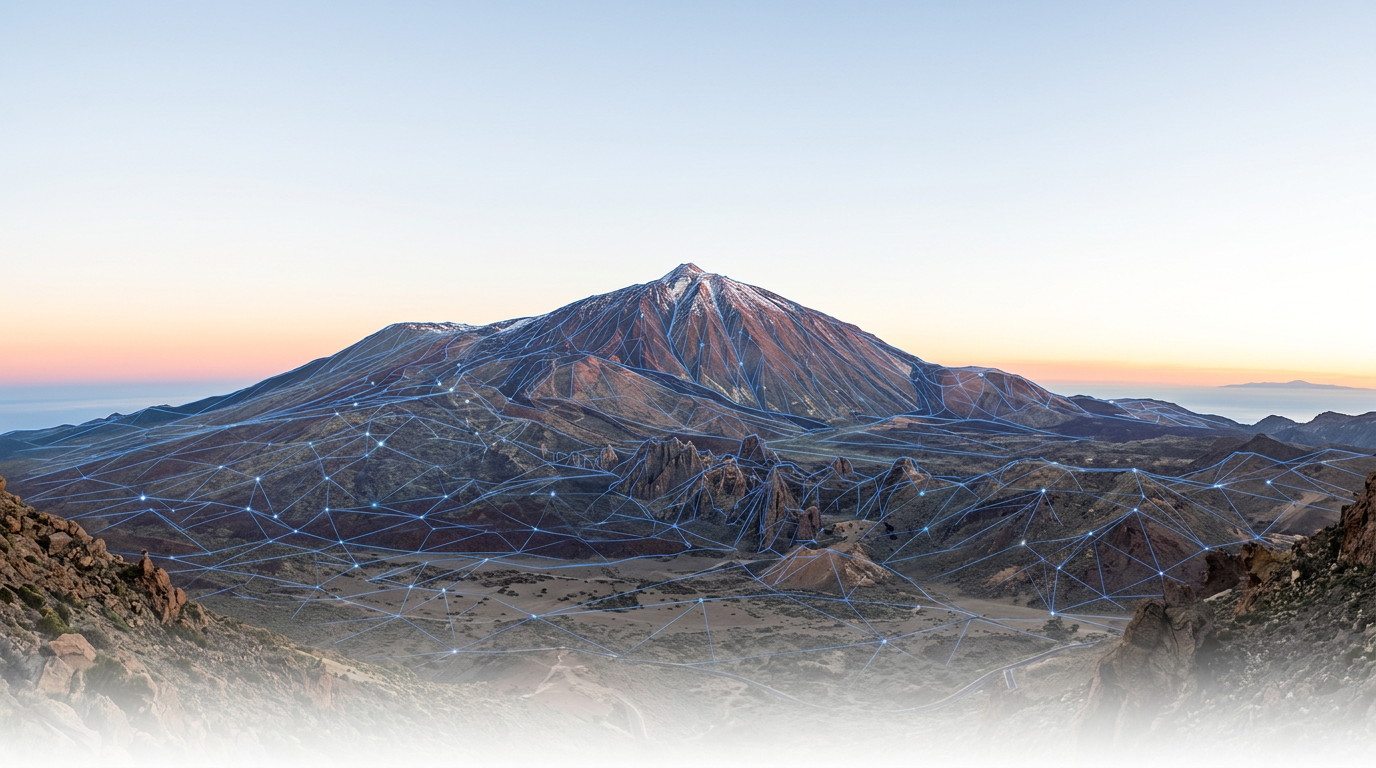Mount Teide with digital mesh overlay